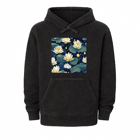 Serenity Blooms: Timeless Lotus Pattern Mineral Wash Hoodies
