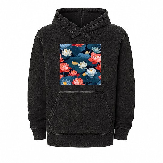 Serenity Blooms: Timeless Lotus Pattern Mineral Wash Hoodies