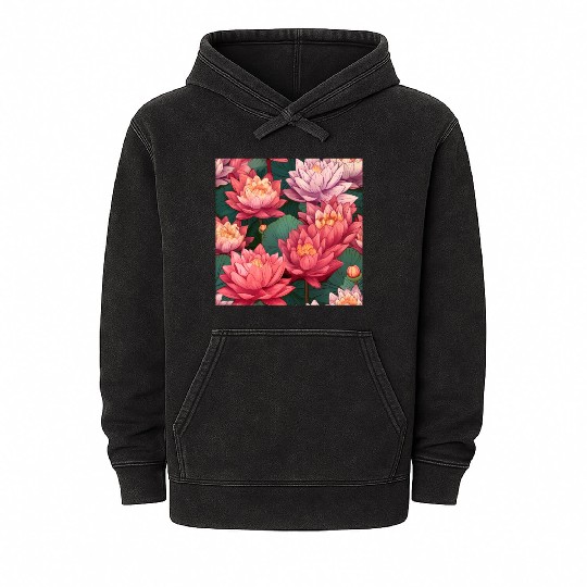 Serenity Blooms: Timeless Lotus Pattern Mineral Wash Hoodies