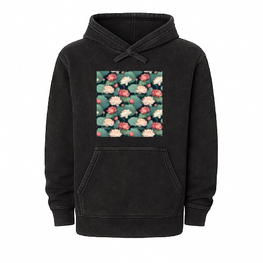 Serenity Blooms: Timeless Lotus Pattern Mineral Wash Hoodies