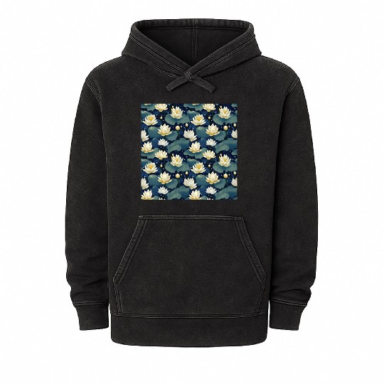 Serenity Blooms: Timeless Lotus Pattern Mineral Wash Hoodies