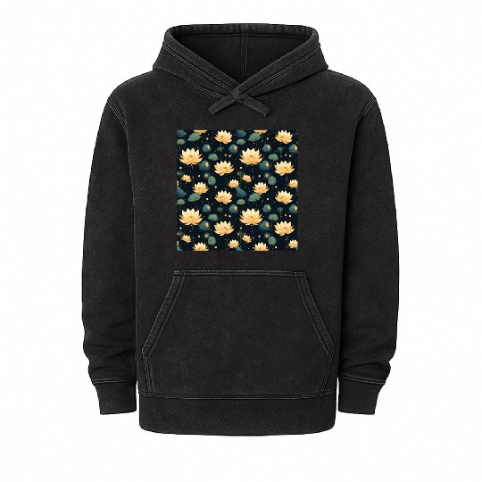Serenity Blooms: Timeless Lotus Pattern Mineral Wash Hoodies