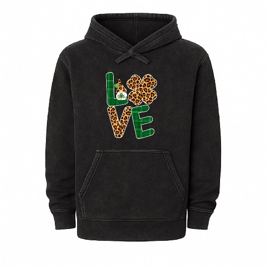 Love Irish Gnome Shamrock Leopard Plaid St Mineral Wash Hoodies