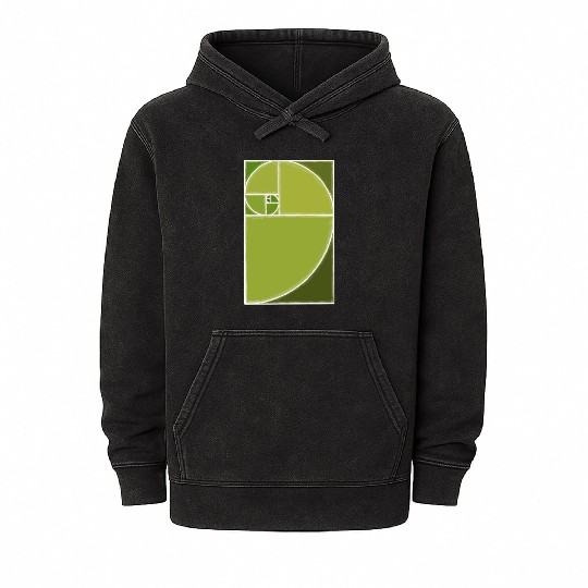 Olive Green Fibonacci Spiral Mineral Wash Hoodies