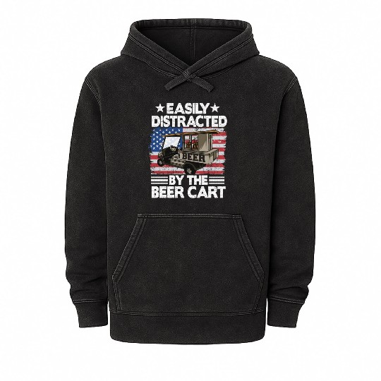 Easily Distracted By The Beer Cart Funny Golfing Mineral Wash Hoodies