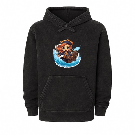 The Captains Charm Cartoonish Pirate at Sea Mineral Wash Hoodies
