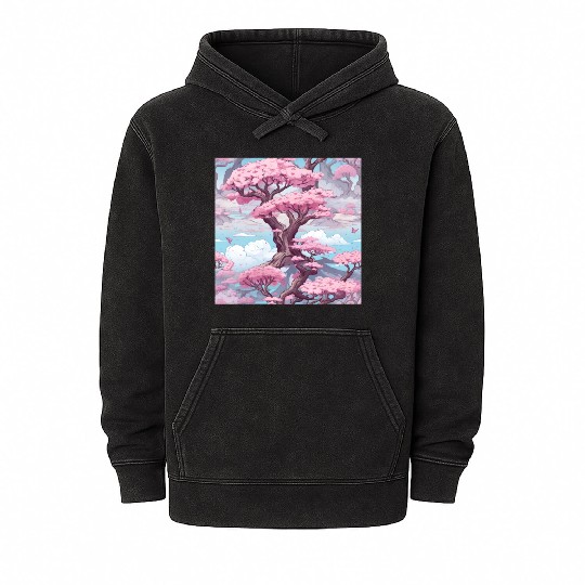 Anime Euphoria: Fantasy Cherry Blossom Dreamscape Mineral Wash Hoodies