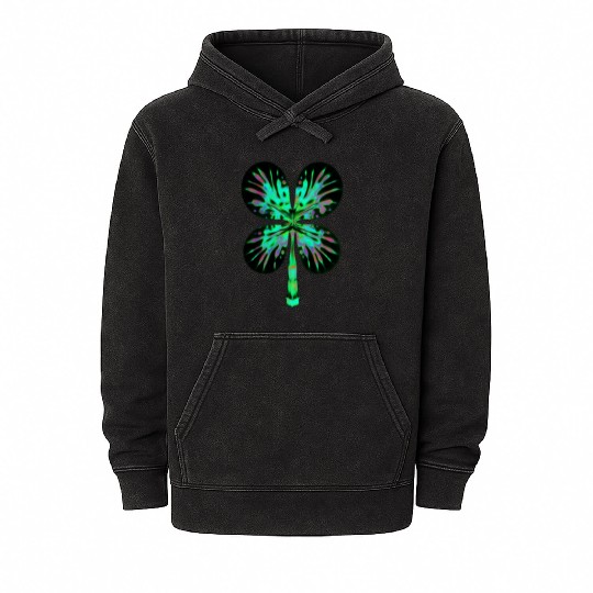 Psychedelic Shamrock Four Leaf Clover Mineral Wash Hoodies