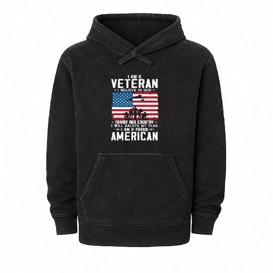 I Am A Proud American Veteran Mineral Wash Hoodies
