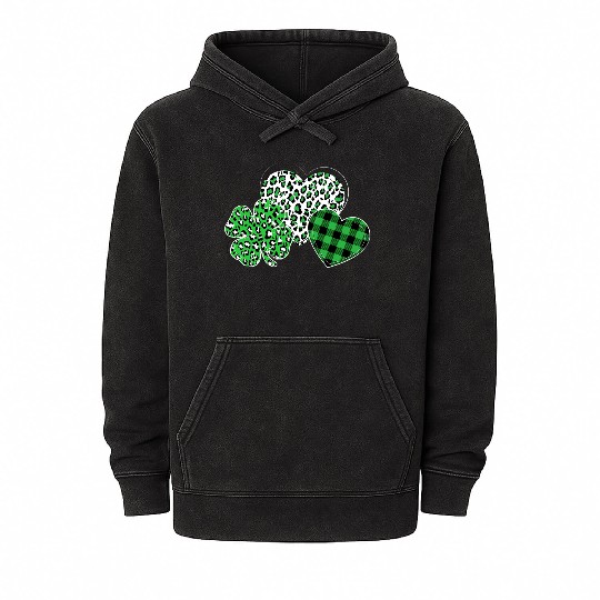 Saint Patricks Day For Women Shamrock Leopard Mineral Wash Hoodies