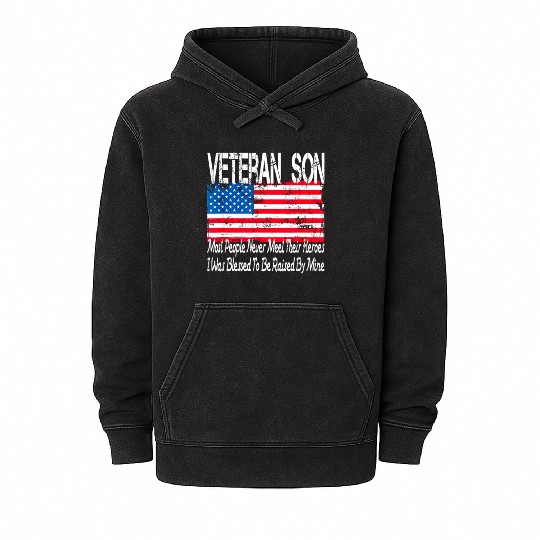 vintage american flag us military family veteran s Mineral Wash Hoodies