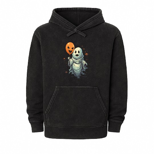 Balloon Halloween Trick Or Treat Spooky Boo Ghost Mineral Wash Hoodies