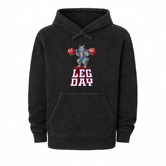 Leg Day Rhino Weight Lifting Squat Gym Mineral Wash Hoodies