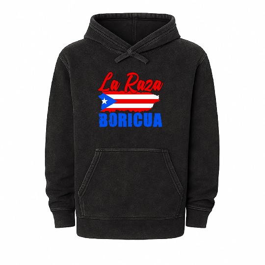 La Raza Puerto Rican Race For A Boricua Pride Mineral Wash Hoodies