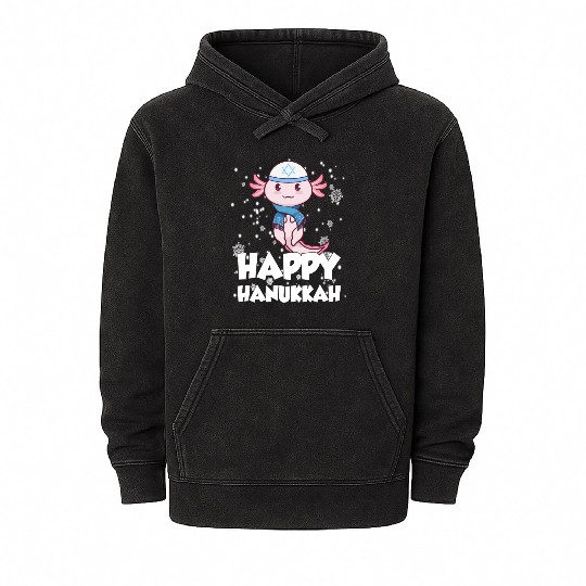 Happy Hanukkah Axolotl Kawaii Cute Axolotl Lover Mineral Wash Hoodies