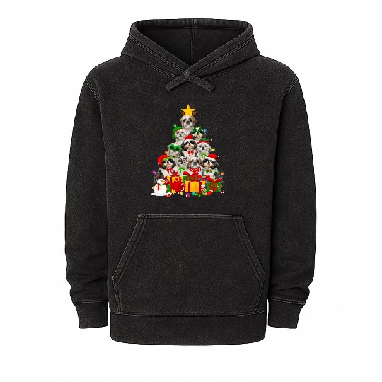 Tree Lights Shih Tzu Dog Puppy Mineral Wash Hoodies