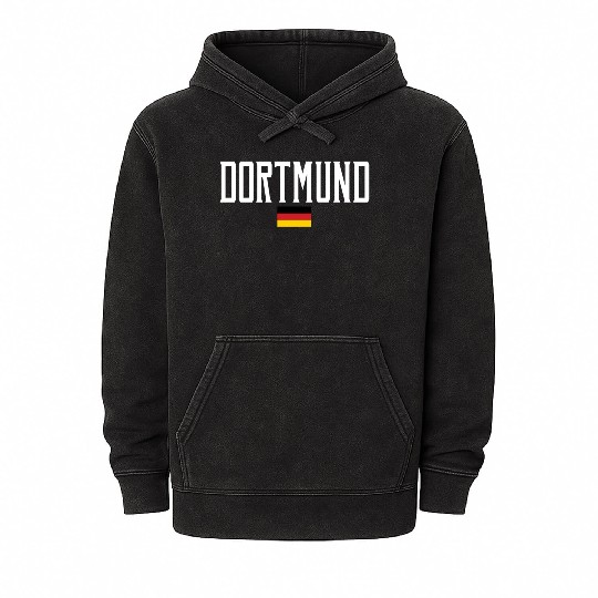 Dortmund Germany Flag White Text Mineral Wash Hoodies