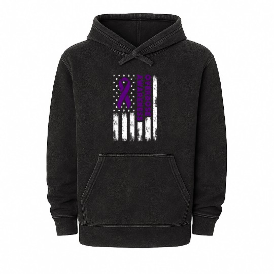 Overdose Awareness Flag Purple Ribbon Addiction Mineral Wash Hoodies