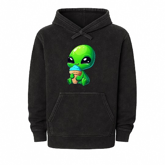 Alien Extraterrestrial Ice Blue Green Mineral Wash Hoodies