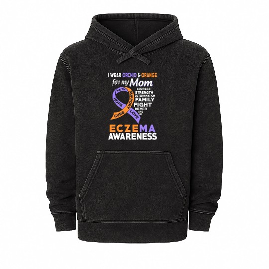 I Wear Orchid Orange For My Mom Eczema Awareness Mineral Wash Hoodies