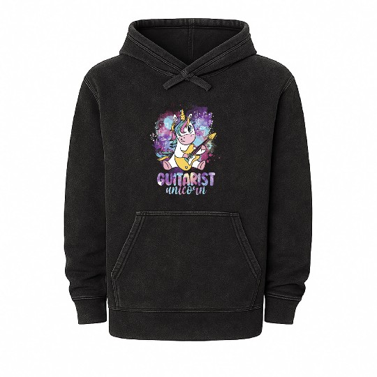 Guitarist Unicorn Music Lover Pony Musician Guitar Mineral Wash Hoodies