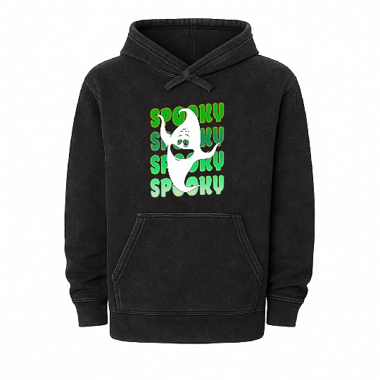 Spooky Halloween Ghost Green Mineral Wash Hoodies