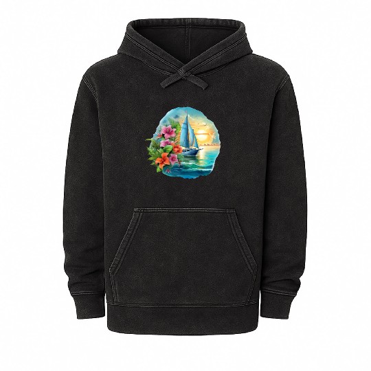 Sailing Ship Sailing Orchids Flowers Sailboat Mineral Wash Hoodies