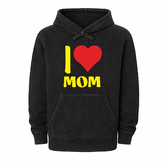 I Love Mom Yellow Mineral Wash Hoodies
