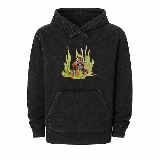 Wildlife Endangered Tiger Cubs Mineral Wash Hoodies