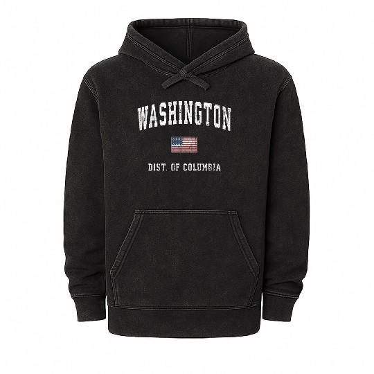 Washington Dc American Flag Sports Mineral Wash Hoodies