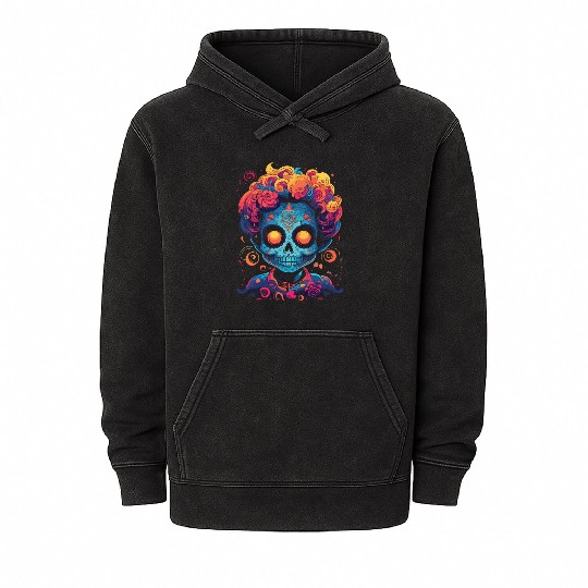 Dia De Los Muertos Sugar Skull Mexican Holiday Mineral Wash Hoodies