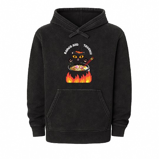 Halloween Black Cat, Ramen and Trouble Mineral Wash Hoodies