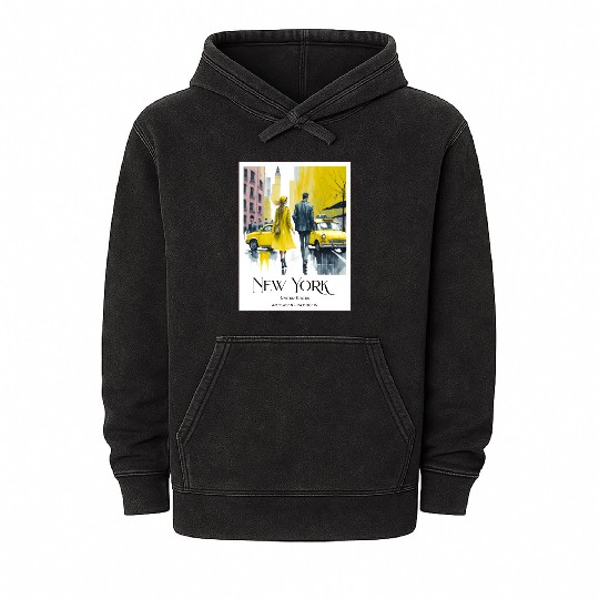 Watercolor painting loving couple in New York City Mineral Wash Hoodies