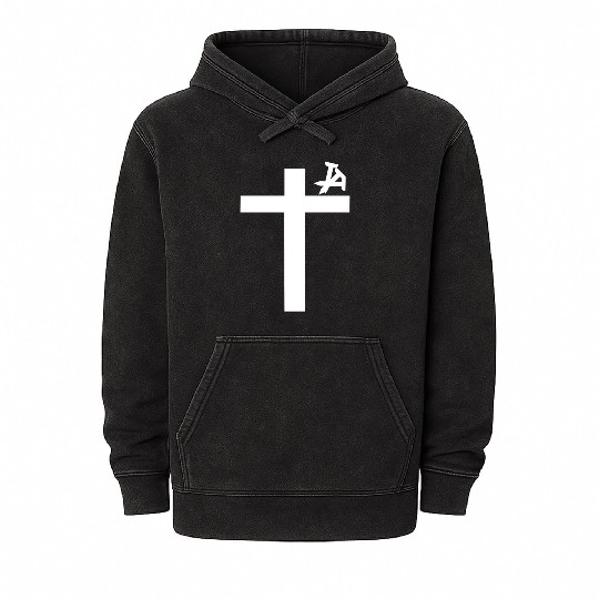 Christian Cross Design Mineral Wash Hoodies