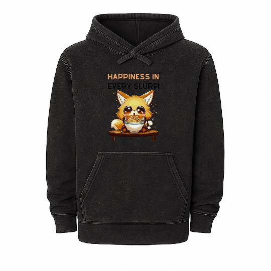 Ramen Fox Cute Kawaii Japanese Anime Noodles Gift Mineral Wash Hoodies
