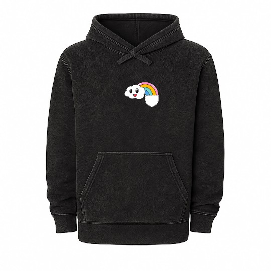 Pocket Rainbow Kawaii Cloud Cute Funny Mineral Wash Hoodies