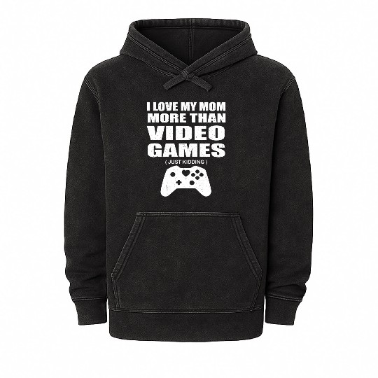 I Love My Mom Video Gamer Valentines Day Gift Boys Mineral Wash Hoodies