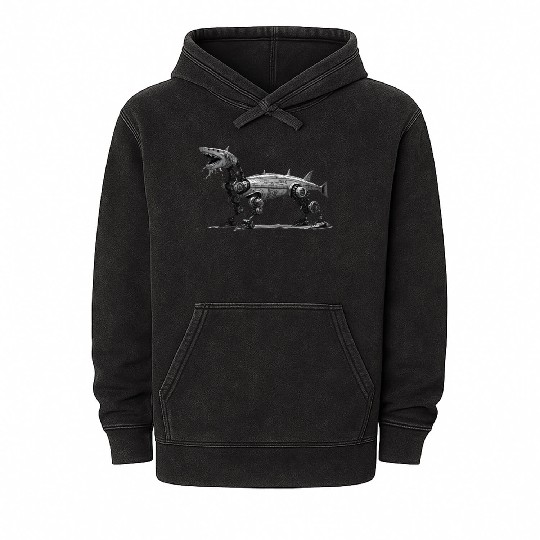 Awesome robot shark made of metal Mineral Wash Hoodies