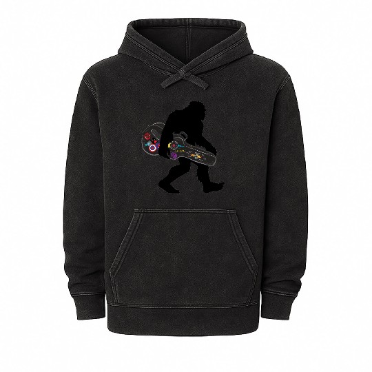 Bigfoot Playing Guitar Mineral Wash Hoodies