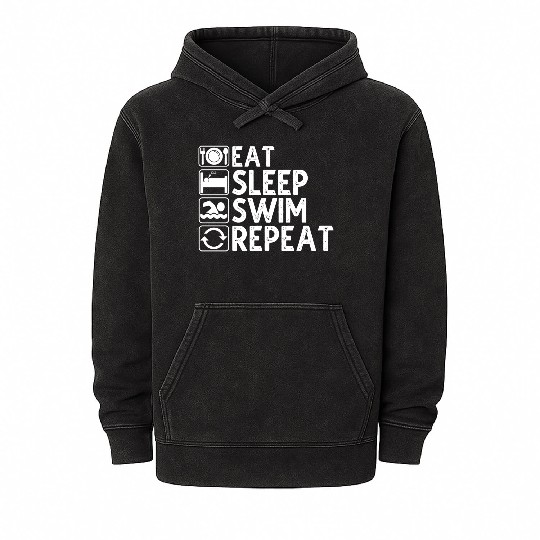 Eat Sleep Swim Repeat Mineral Wash Hoodies