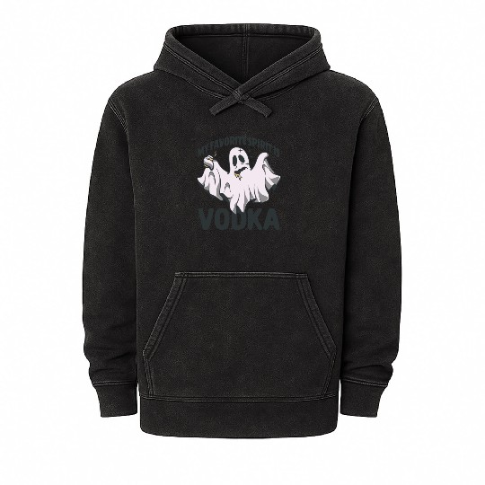 My Favorite Spirit Is Vodka Halloween Vodka Ghost Mineral Wash Hoodies