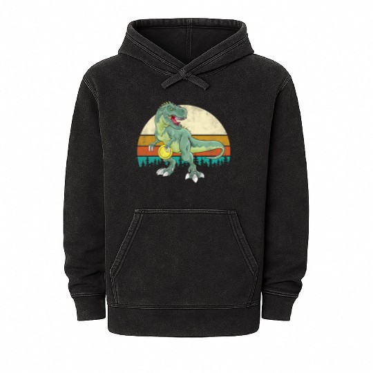 Dinosaur Frolf Player Gift T Rex Golfer Dino Retro Mineral Wash Hoodies
