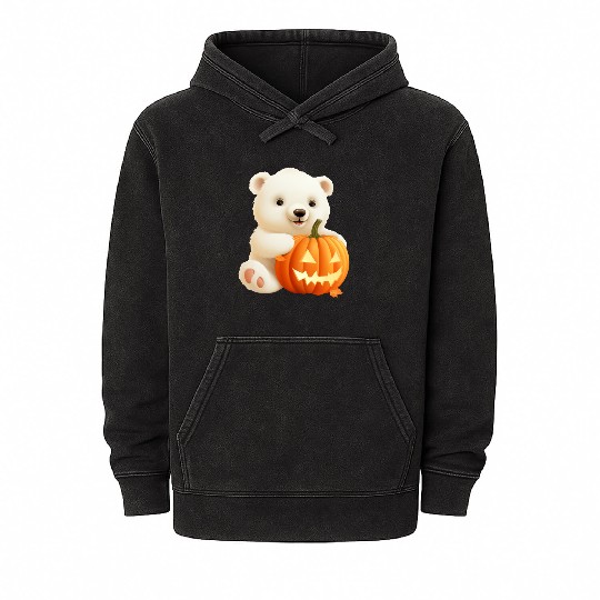 Halloween Polar Bear with Pumpkin Mineral Wash Hoodies