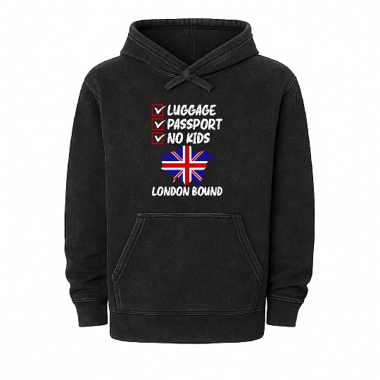 Luggage Passport No Kids London Bound Vacation Mineral Wash Hoodies