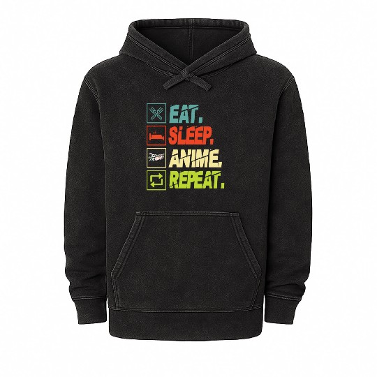 Eat Sleep Anime Repeat Ramen Kawaii Japanese Manga Mineral Wash Hoodies