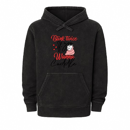 Blink Twice If You Wanna Cuddle Cat Lover Mineral Wash Hoodies