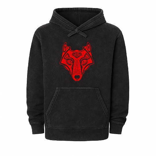 Viking wolf red Fenrir valhalla Mineral Wash Hoodies
