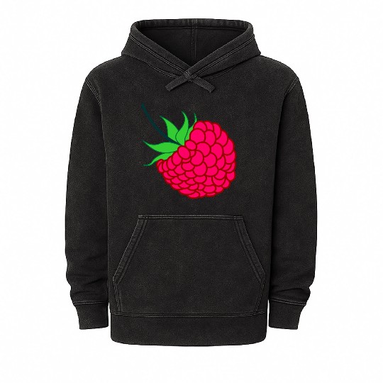 Raspberry red with green leaves Mineral Wash Hoodies
