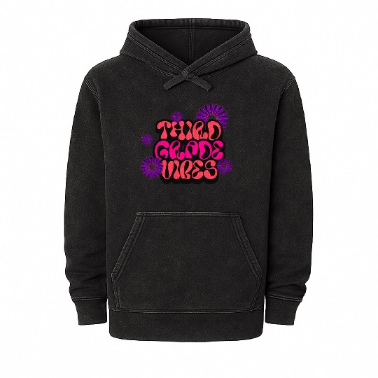 Fourth Grade Vibes for School Guys Neon Colors Mineral Wash Hoodies