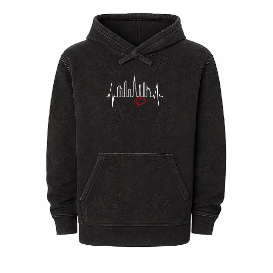 Dubai Skyline Heartbeat Burj Khalifa Silhouette Mineral Wash Hoodies